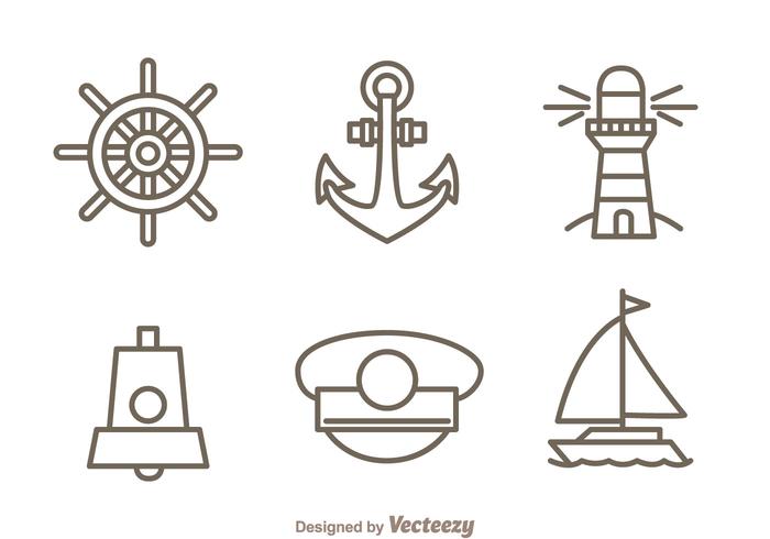 Conjunto de ícones de contornos náuticos vetor