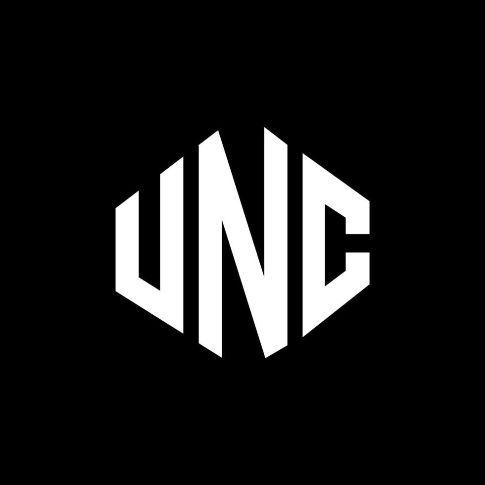 design de logotipo de carta unc com forma de polígono. unc polígono e design de logotipo em forma de cubo. modelo de logotipo de vetor hexágono unc cores brancas e pretas. unc monograma, logotipo de negócios e imóveis.