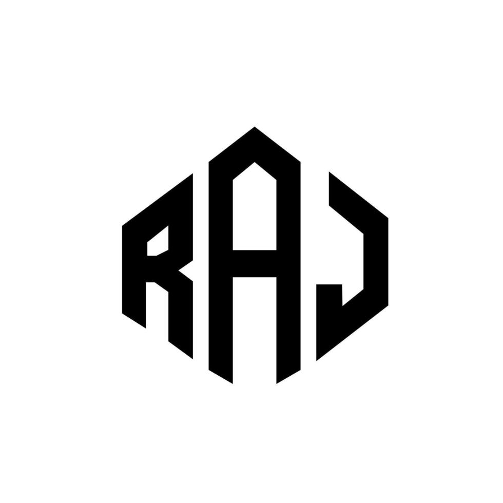 design de logotipo de carta raj com forma de polígono. raj polígono e design de logotipo em forma de cubo. modelo de logotipo de vetor hexágono raj cores brancas e pretas. raj monograma, logotipo de negócios e imóveis.