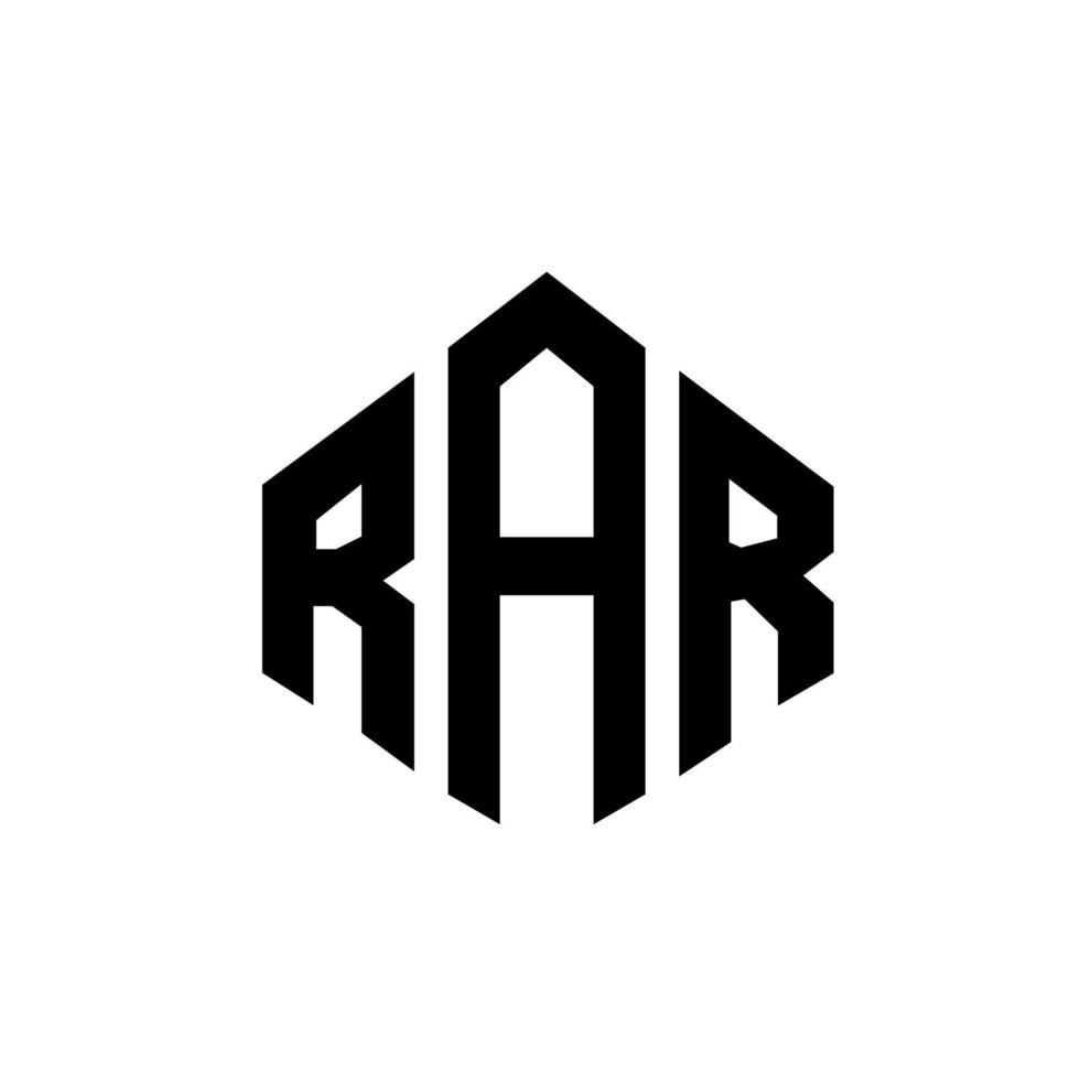 design de logotipo de letra rar com forma de polígono. rar polígono e design de logotipo em forma de cubo. modelo de logotipo de vetor hexágono rar cores brancas e pretas. rar monograma, logotipo de negócios e imóveis.