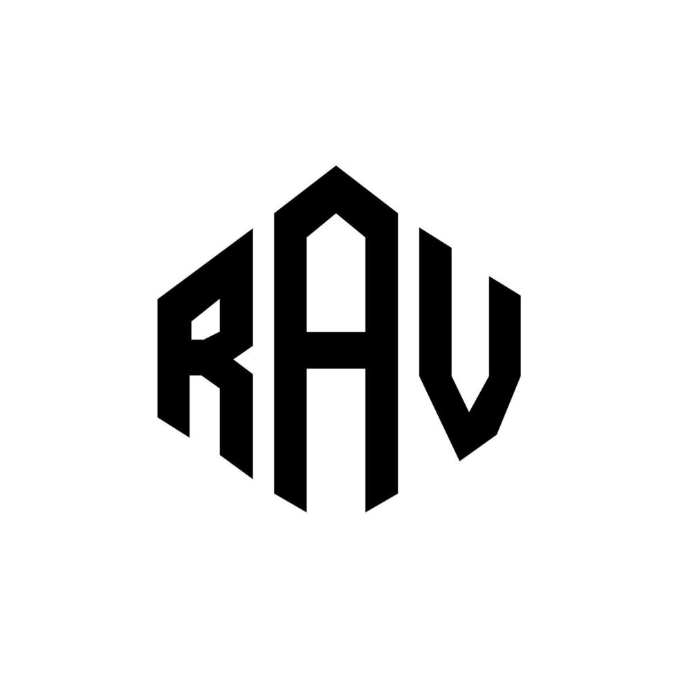 design de logotipo de carta rav com forma de polígono. rav polígono e design de logotipo em forma de cubo. modelo de logotipo de vetor rav hexágono cores brancas e pretas. monograma rav, logotipo de negócios e imóveis.