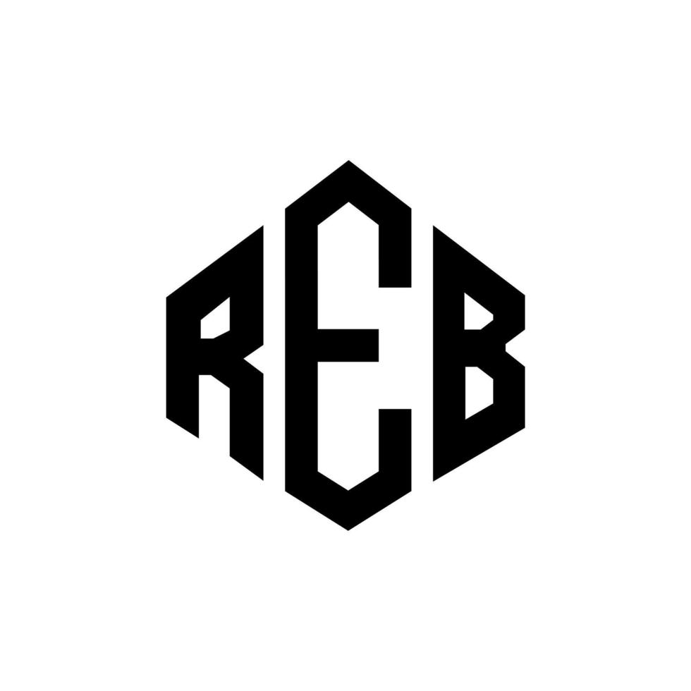 design de logotipo de carta reb com forma de polígono. polígono reb e design de logotipo em forma de cubo. reb hexágono modelo de logotipo de vetor cores brancas e pretas. monograma reb, logotipo de negócios e imóveis.