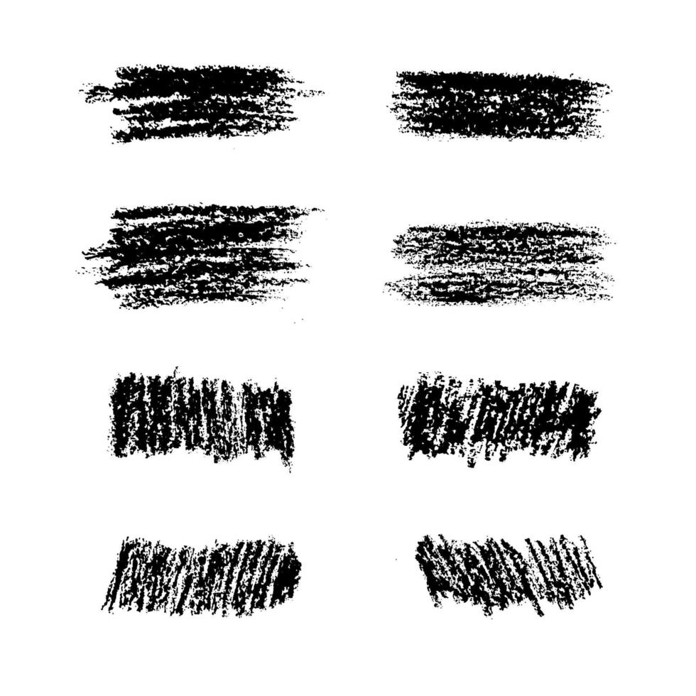 conjunto de pincéis feito com traços de giz e carvão preto sobre fundo branco vetor