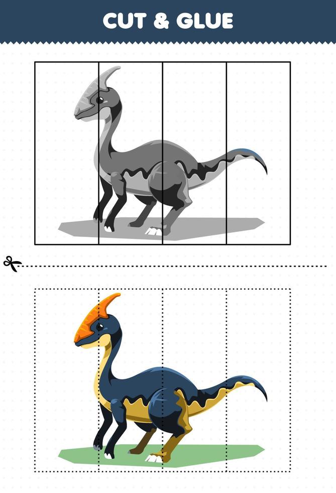 jogo de educação para crianças cortado e colado com dinossauro  pré-histórico bonito dos desenhos animados parasaurolophus 9639071 Vetor no  Vecteezy