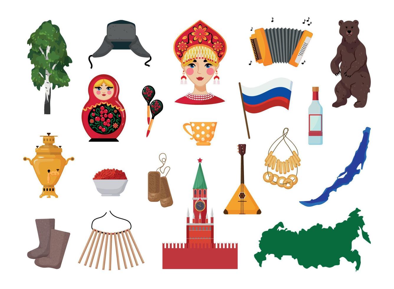 conjunto de ilustrações associativas russas vetor
