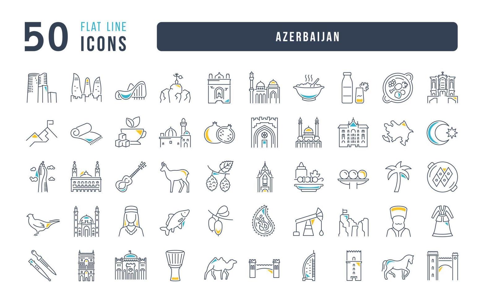 conjunto de ícones lineares do azerbaijão vetor