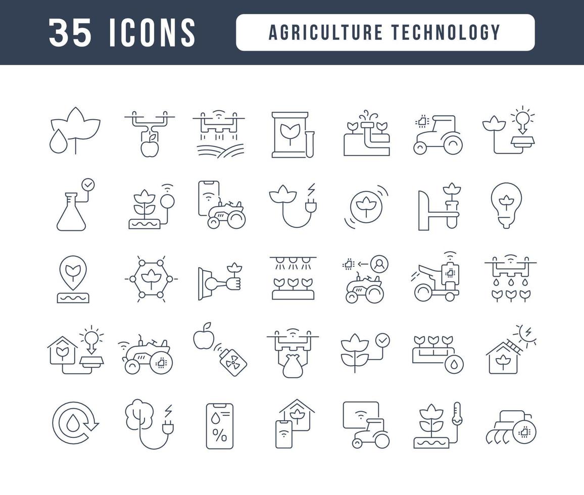 conjunto de ícones lineares de tecnologia de agricultura vetor