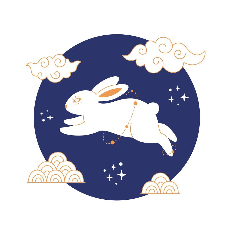 feliz ano novo chinês cartão 2023 com coelho branco fofo. ano do coelho. Festival de Outono vetor