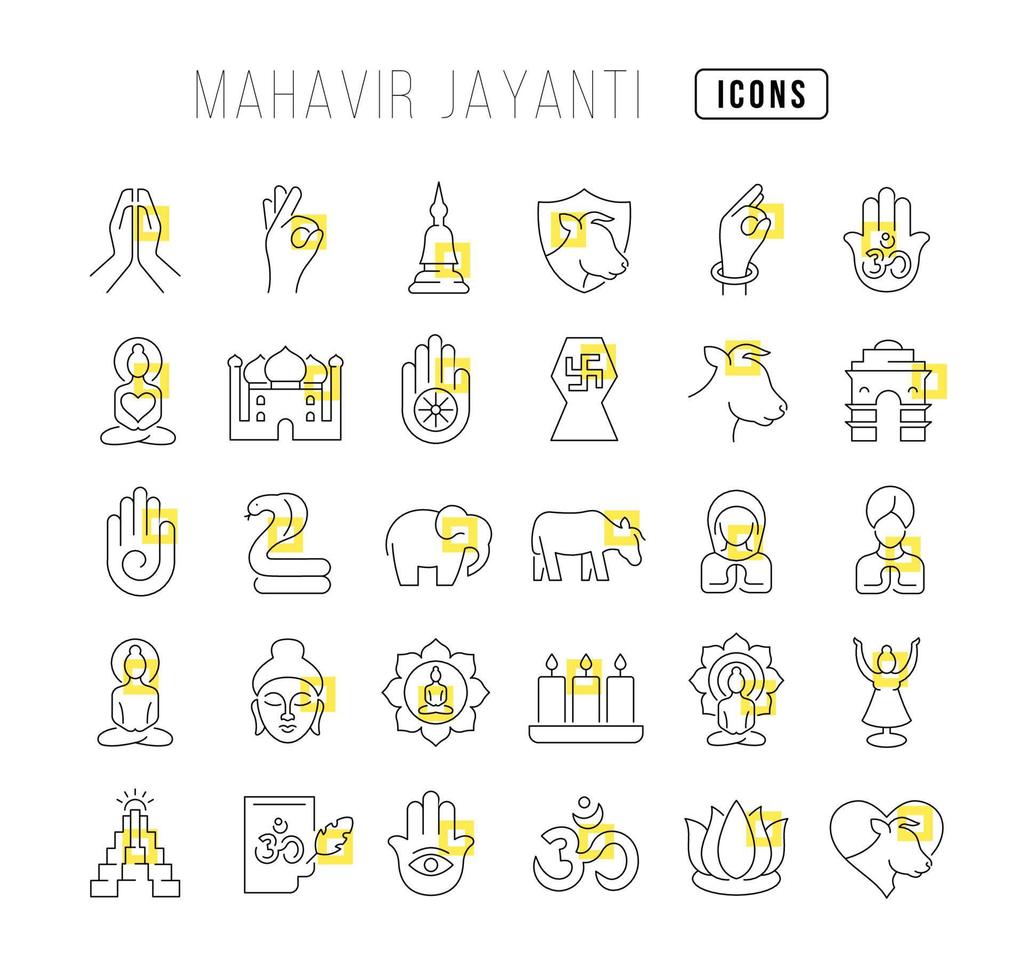 ícones de linha vetorial de mahavir jayanti vetor