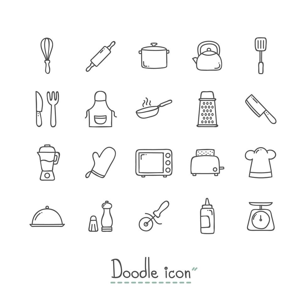 Doodle conjunto de ícones de cozinha vetor