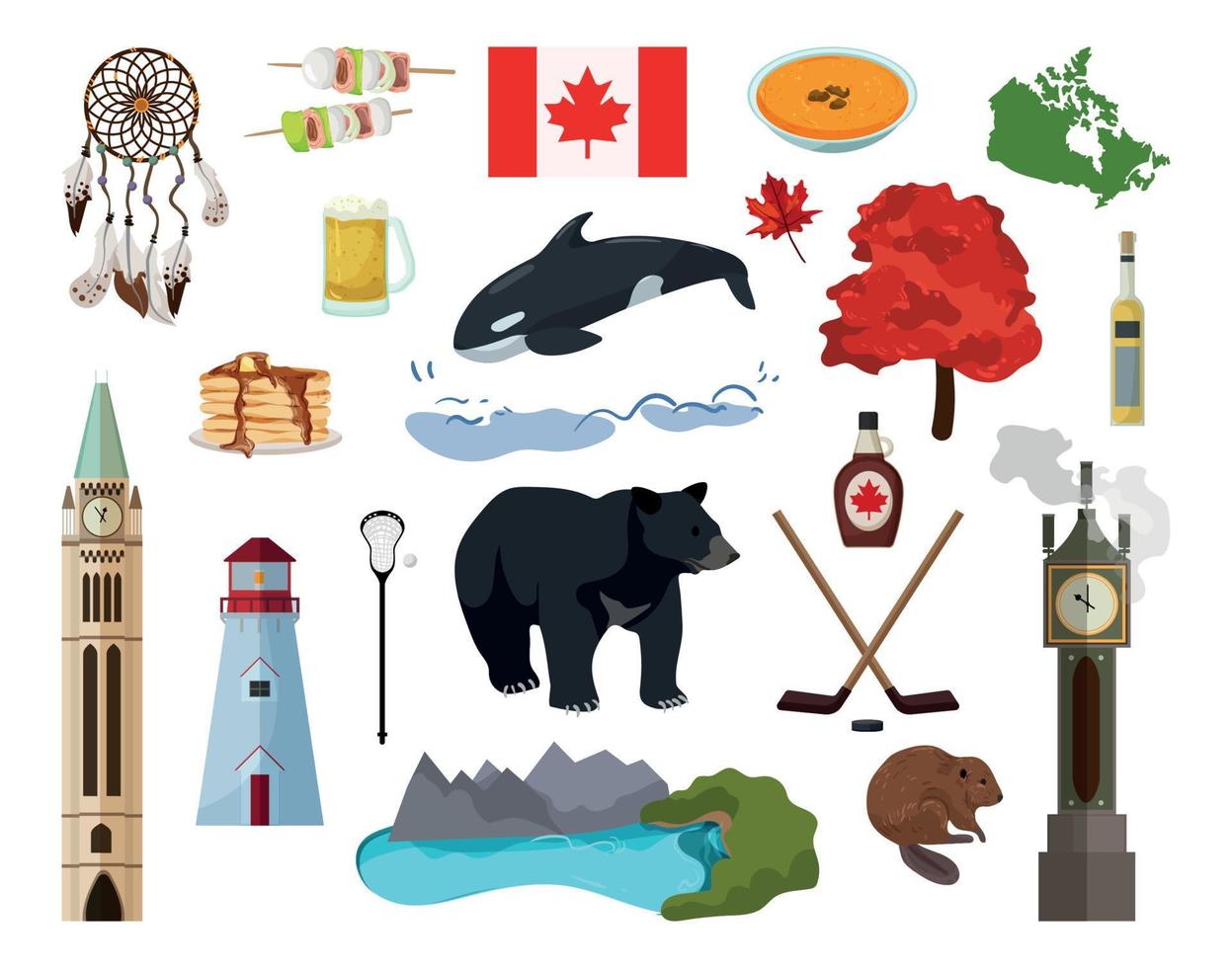 conjunto de ilustrações associativas do Canadá vetor