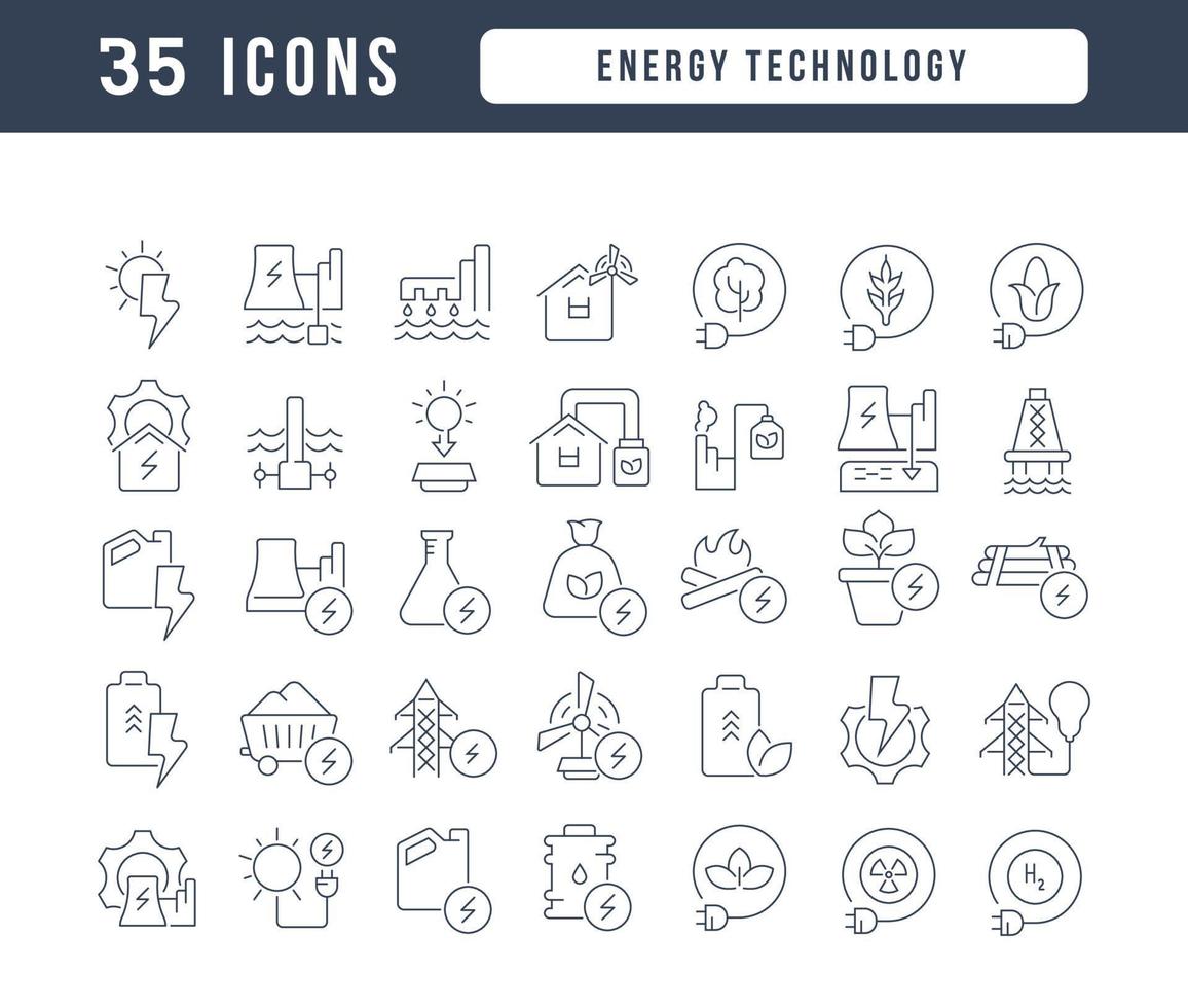 conjunto de ícones lineares de tecnologia de energia vetor