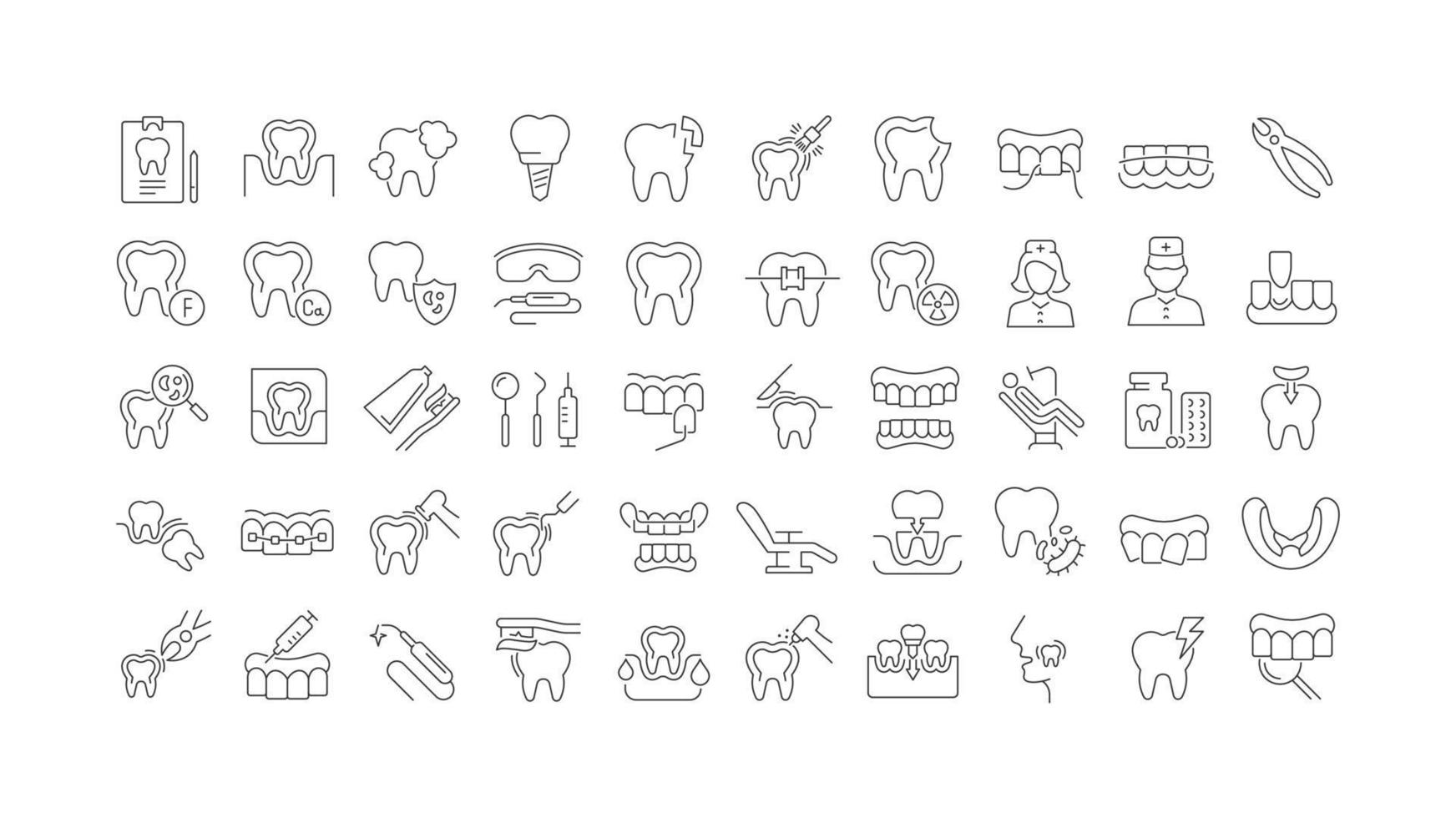 conjunto de ícones lineares de odontologia vetor