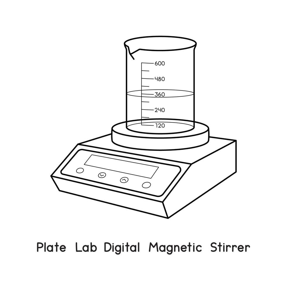 diagrama de agitador magnético digital de laboratório de placas para ilustração vetorial de contorno de laboratório de configuração de experimento vetor