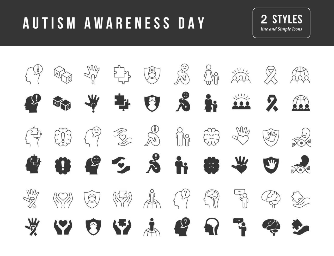 vetor ícones simples do dia da conscientização do autismo
