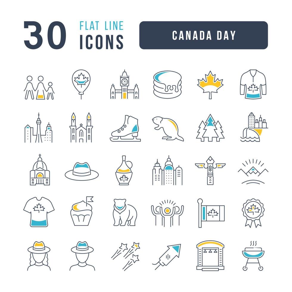conjunto de ícones lineares do dia do canadá vetor