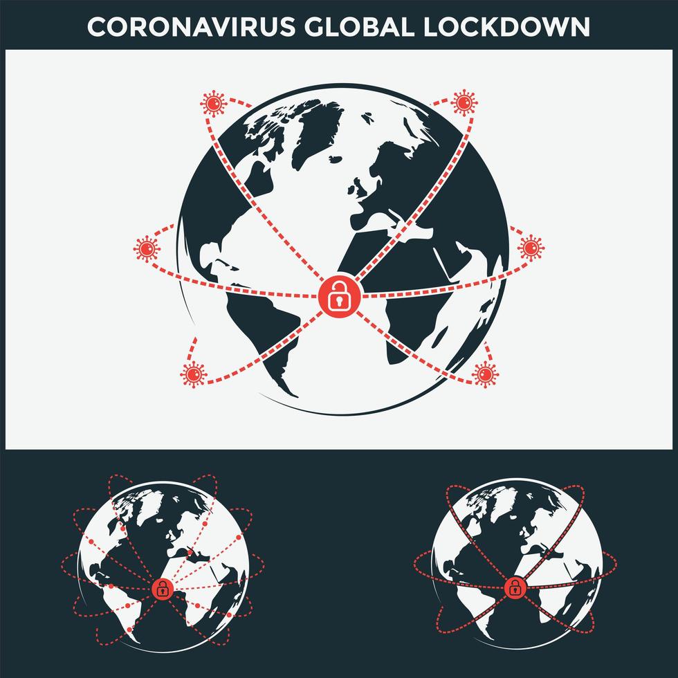 conjunto de logotipo de bloqueio global de coronavírus vetor