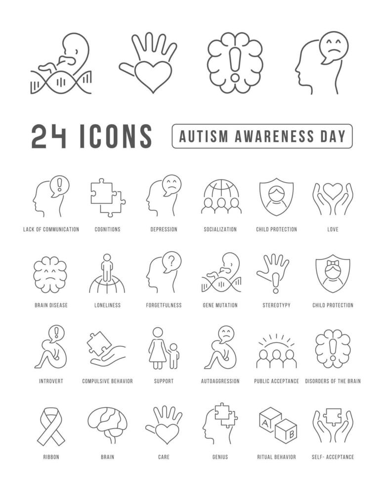 ícones de linha vetorial do dia da conscientização do autismo vetor