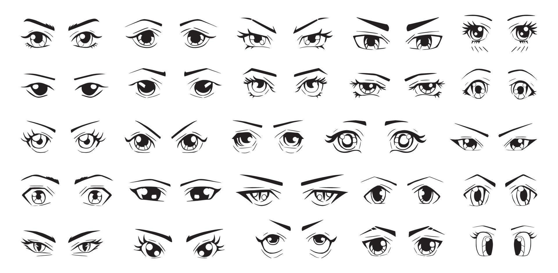 Conjunto de olhos de anime estilo mangá japonês ilustração