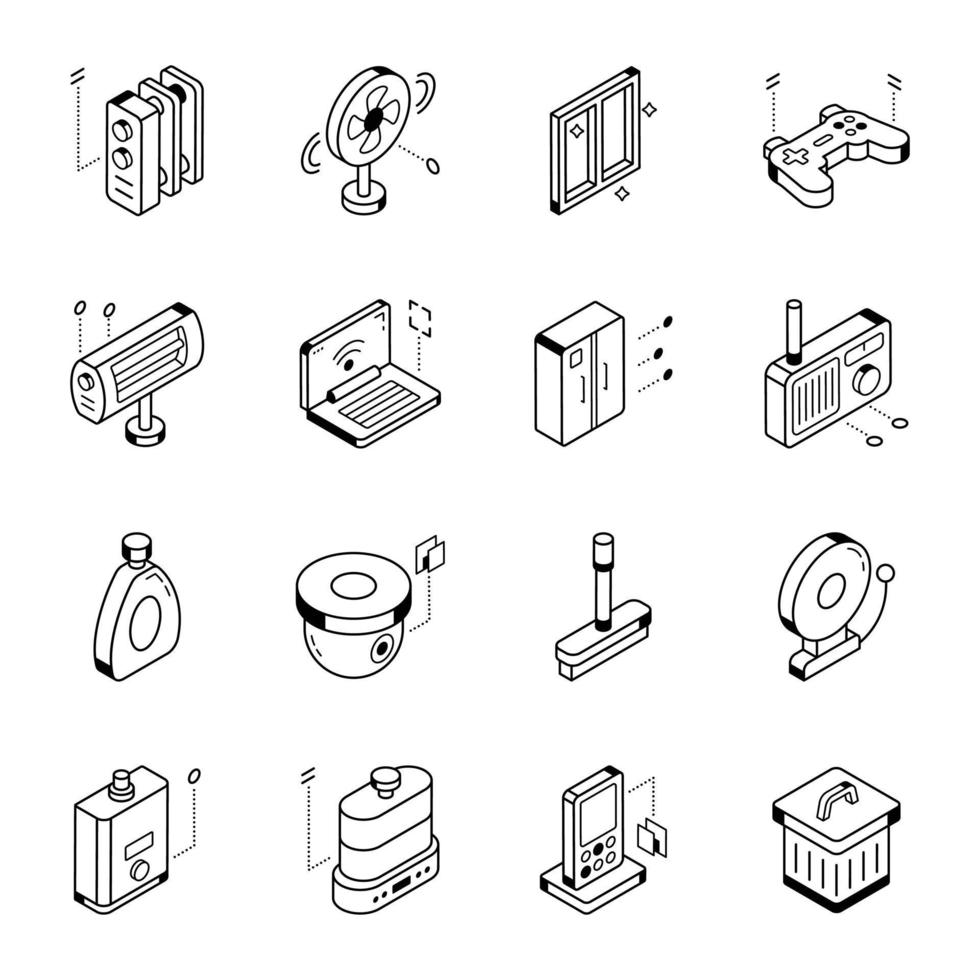 ícones de linha isométrica de eletrodomésticos vetor