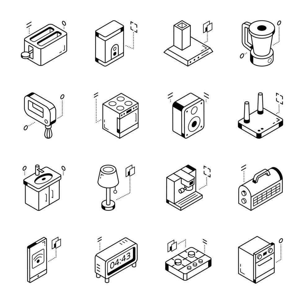 ícones isométricos de linha de casa e limpeza vetor