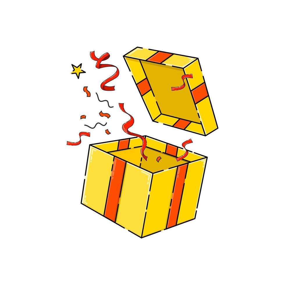 caixa de presente aberta surpirse com confete vetor