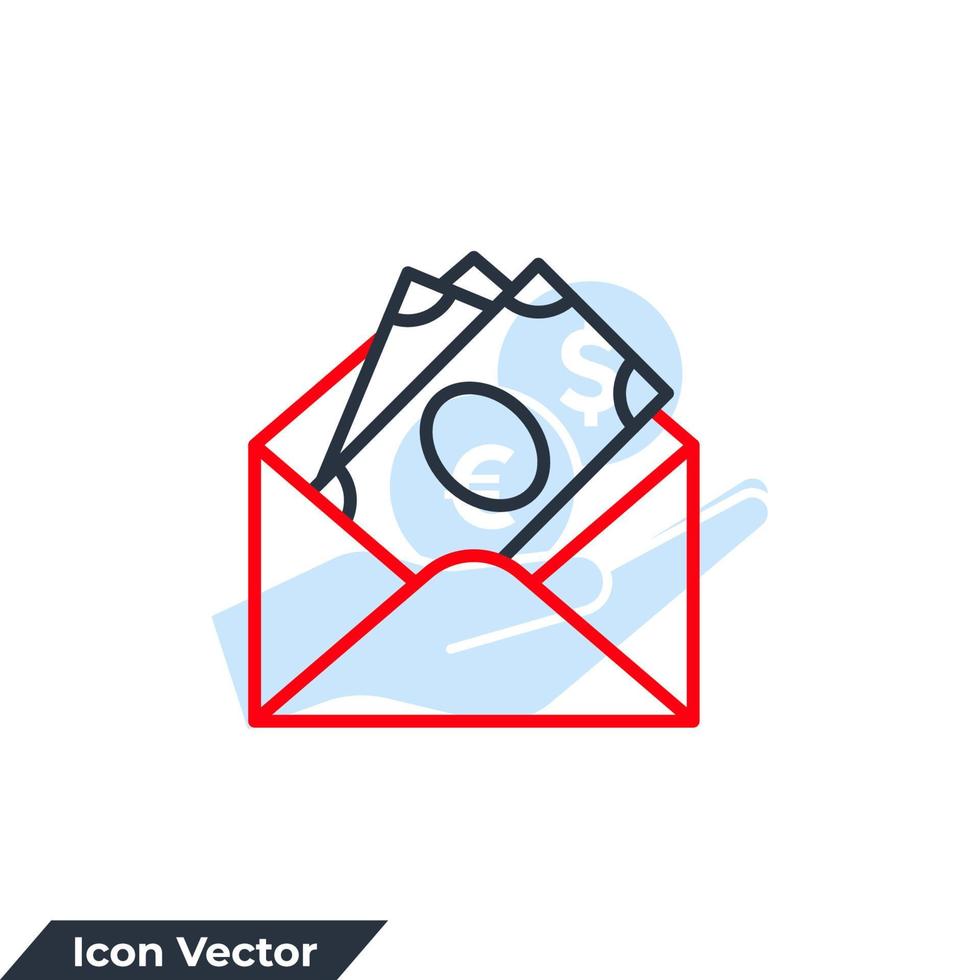 salário em ilustração em vetor envelope ícone logotipo. notas de dólar no modelo de símbolo de envelope para coleção de design gráfico e web