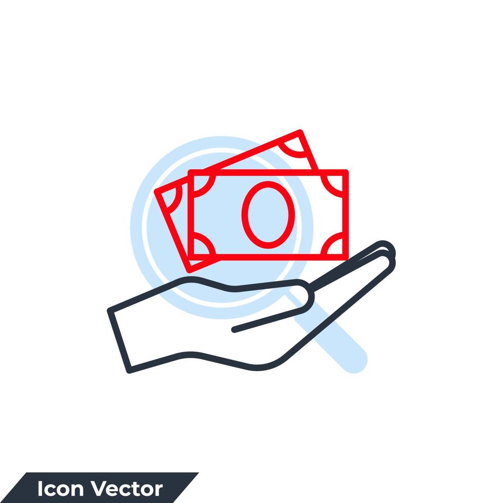 dinheiro na mão ícone logotipo ilustração vetorial. modelo de símbolo de finanças para coleção de design gráfico e web vetor