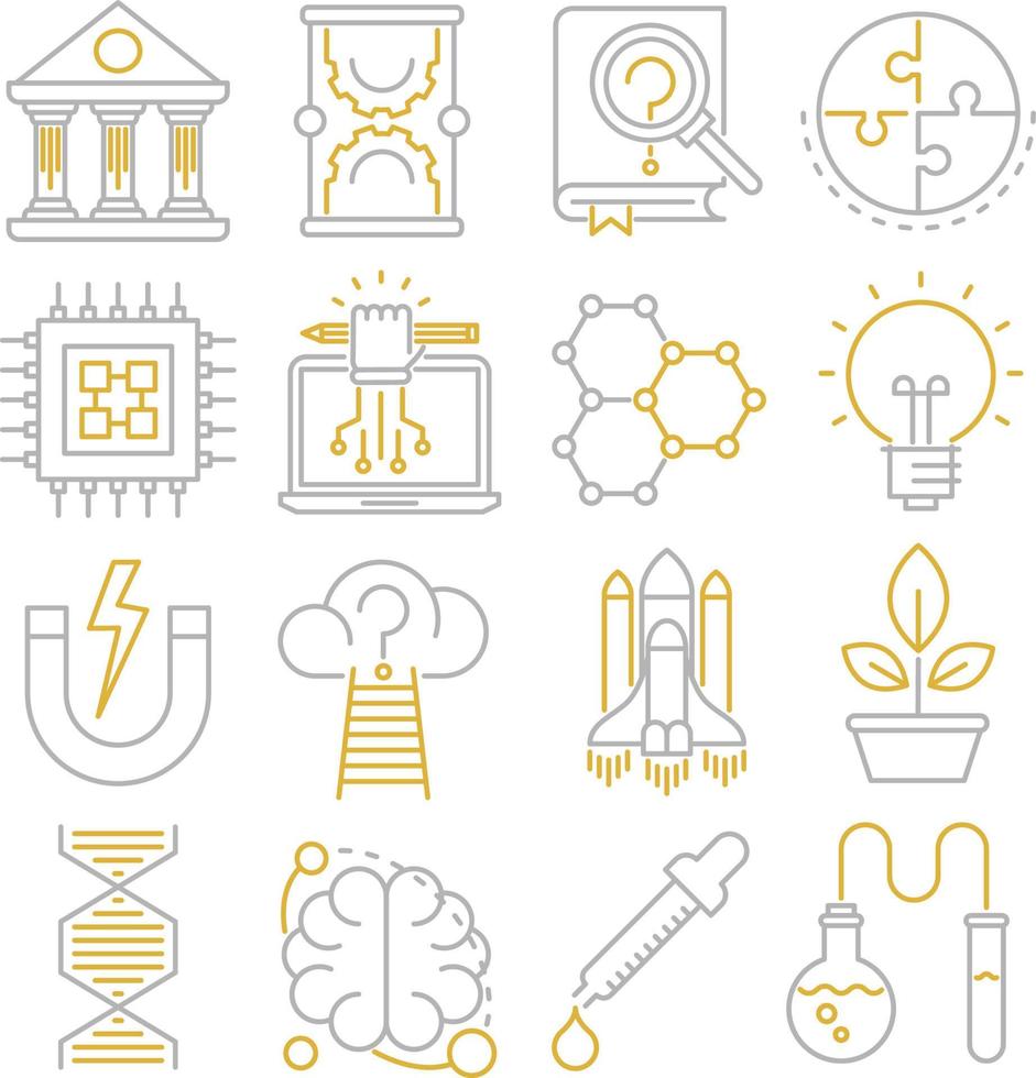 conjunto de ícones vetoriais relacionados à ciência. contém ícones como física, química, botânica e muito mais. vetor