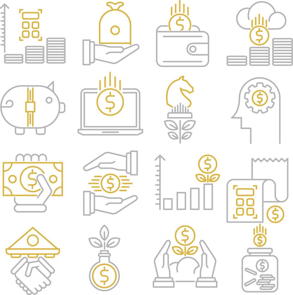 conjunto de ícones vetoriais relacionados às finanças. contém ícones como capital, despesas, orçamento e muito mais. vetor