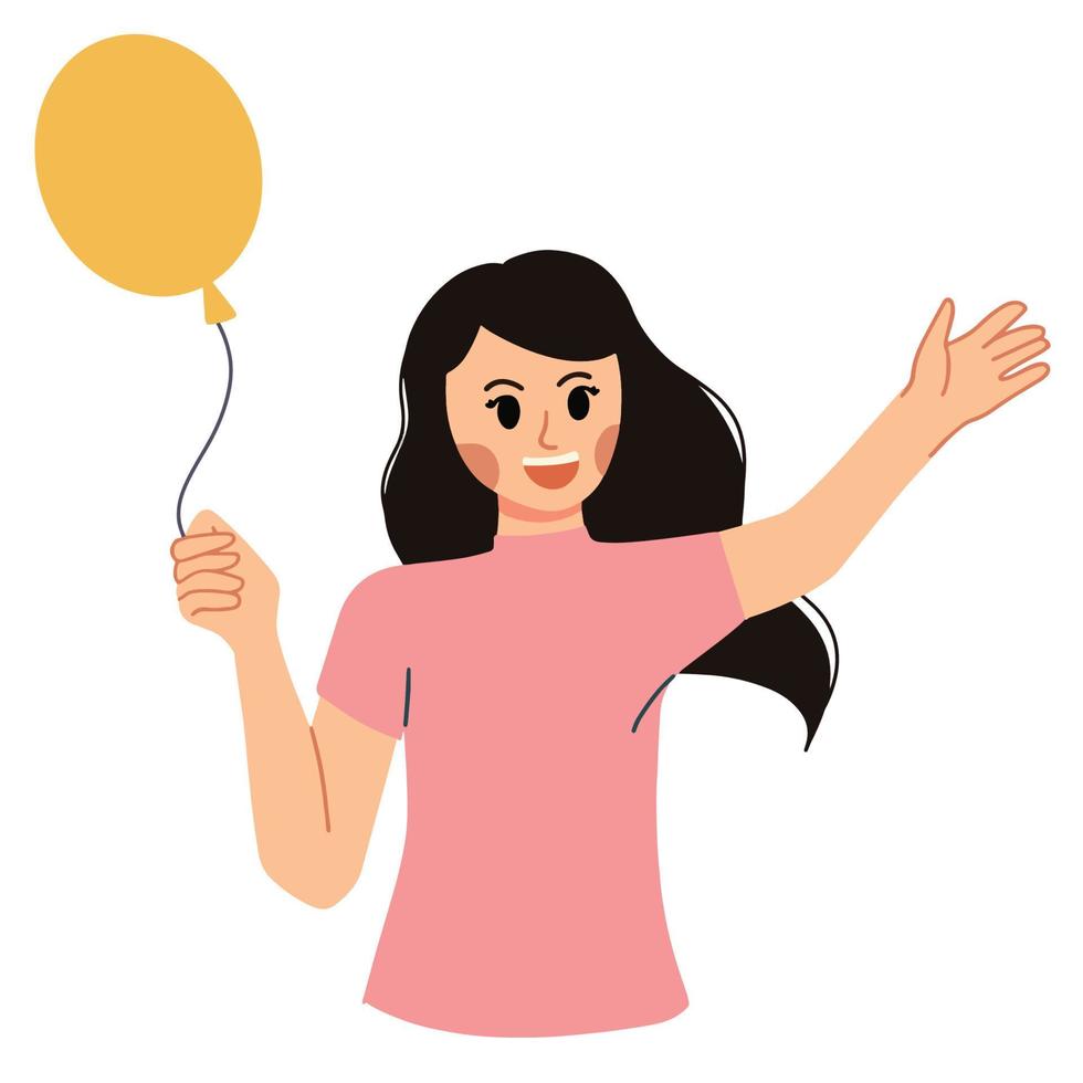 mulher feliz segurando uma ilustração de balão vetor