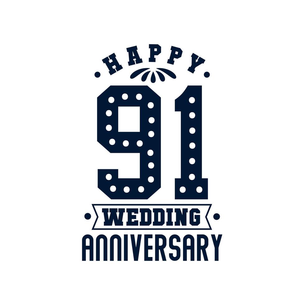 celebração de 91 anos, feliz 91º aniversário de casamento vetor
