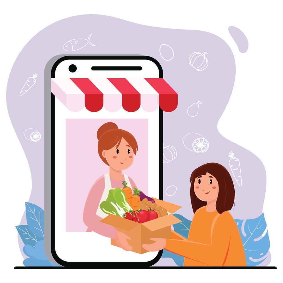 conceito de compras on-line de alimentos orgânicos vetor