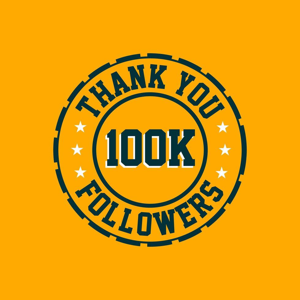 obrigado celebração de 100.000 seguidores, cartão de felicitações para 100k seguidores sociais. vetor