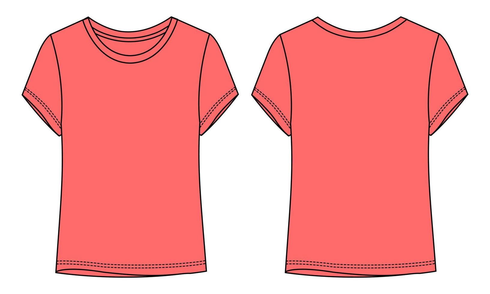 camiseta de manga curta tops modelo de ilustração vetorial de flats de moda técnica para senhoras vetor