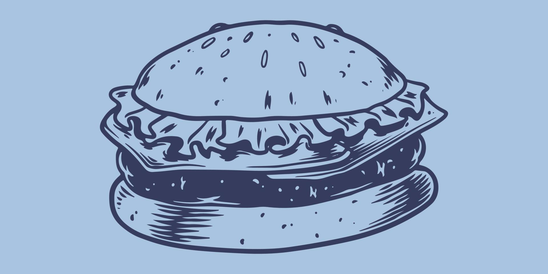 mão desenhando fast food de grande junk food de hambúrguer vetor