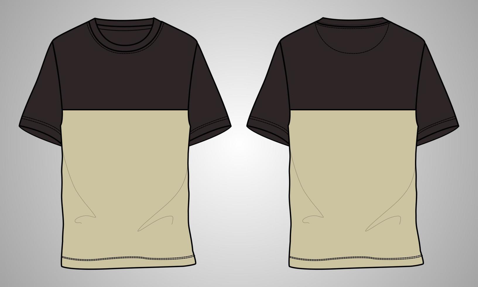 camiseta de manga curta modelo de ilustração vetorial de desenho plano de moda técnica vista frontal e traseira vetor
