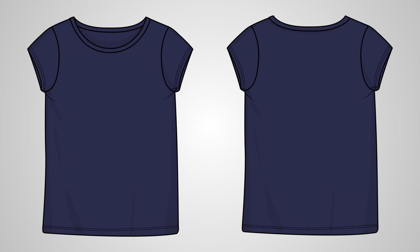 camiseta de manga curta tops modelo de ilustração vetorial de flats de moda técnica para senhoras vetor