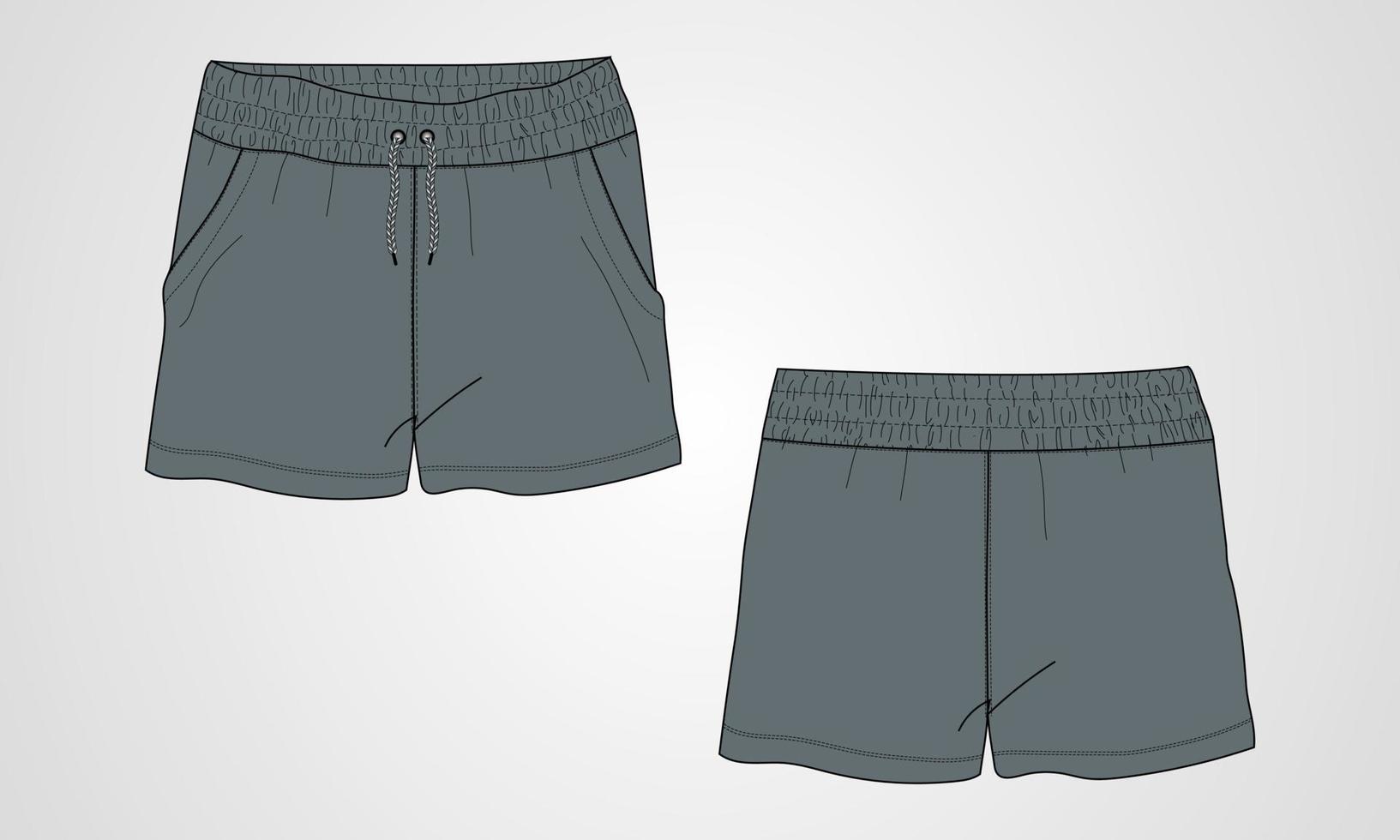 meninos suor shorts calça desenho técnico modelo de ilustração vetorial de desenho plano de moda. vetor