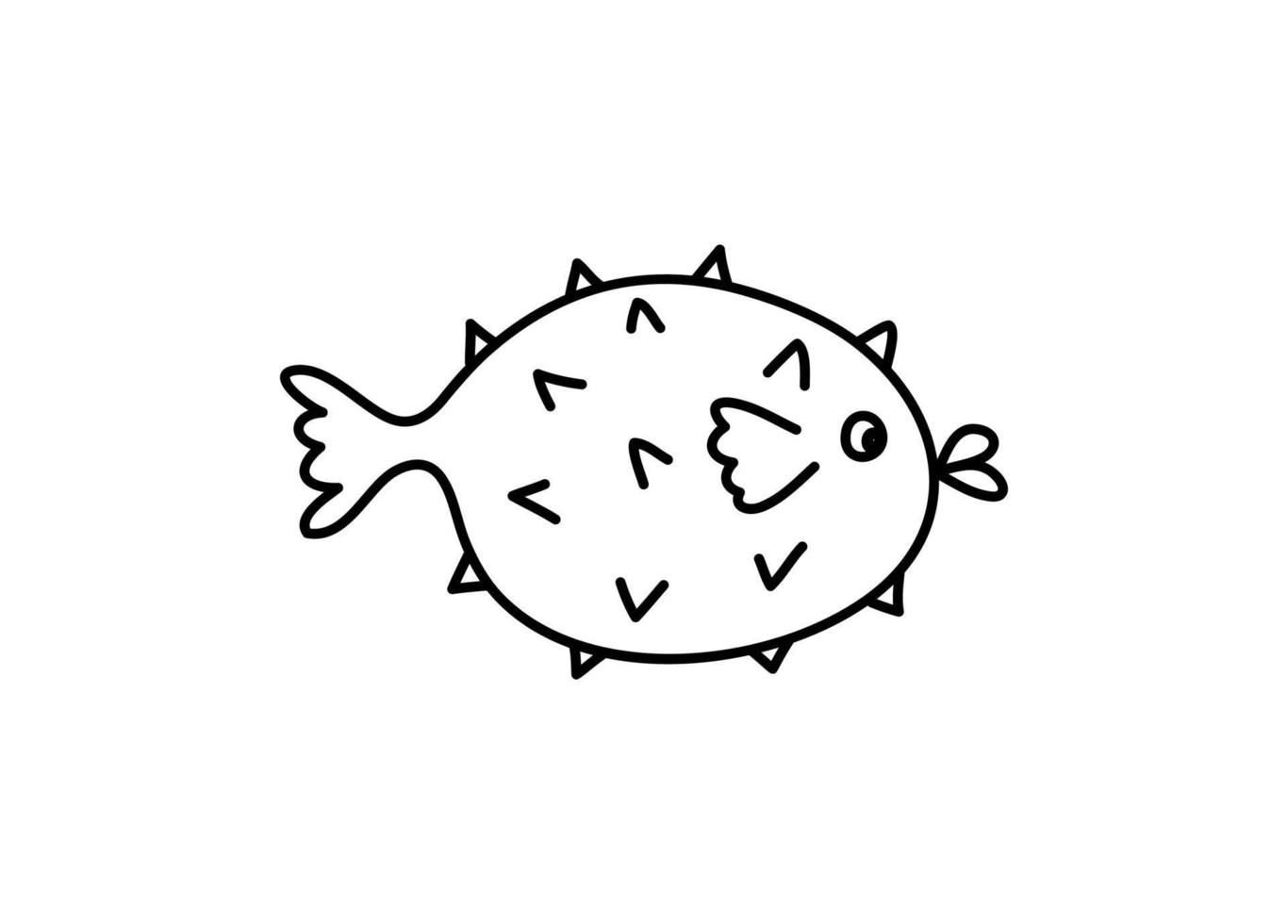 vetor desenhado à mão doodle peixe ouriço em estilo escandinavo monoline. imagem para etiqueta, ícone da web, decoração de cartão postal. alegre infantil, tema marinho fofo