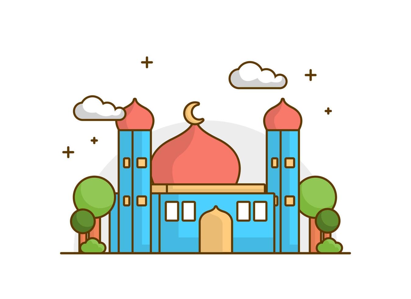 estilo moderno de contorno de design plano de mesquita vetor
