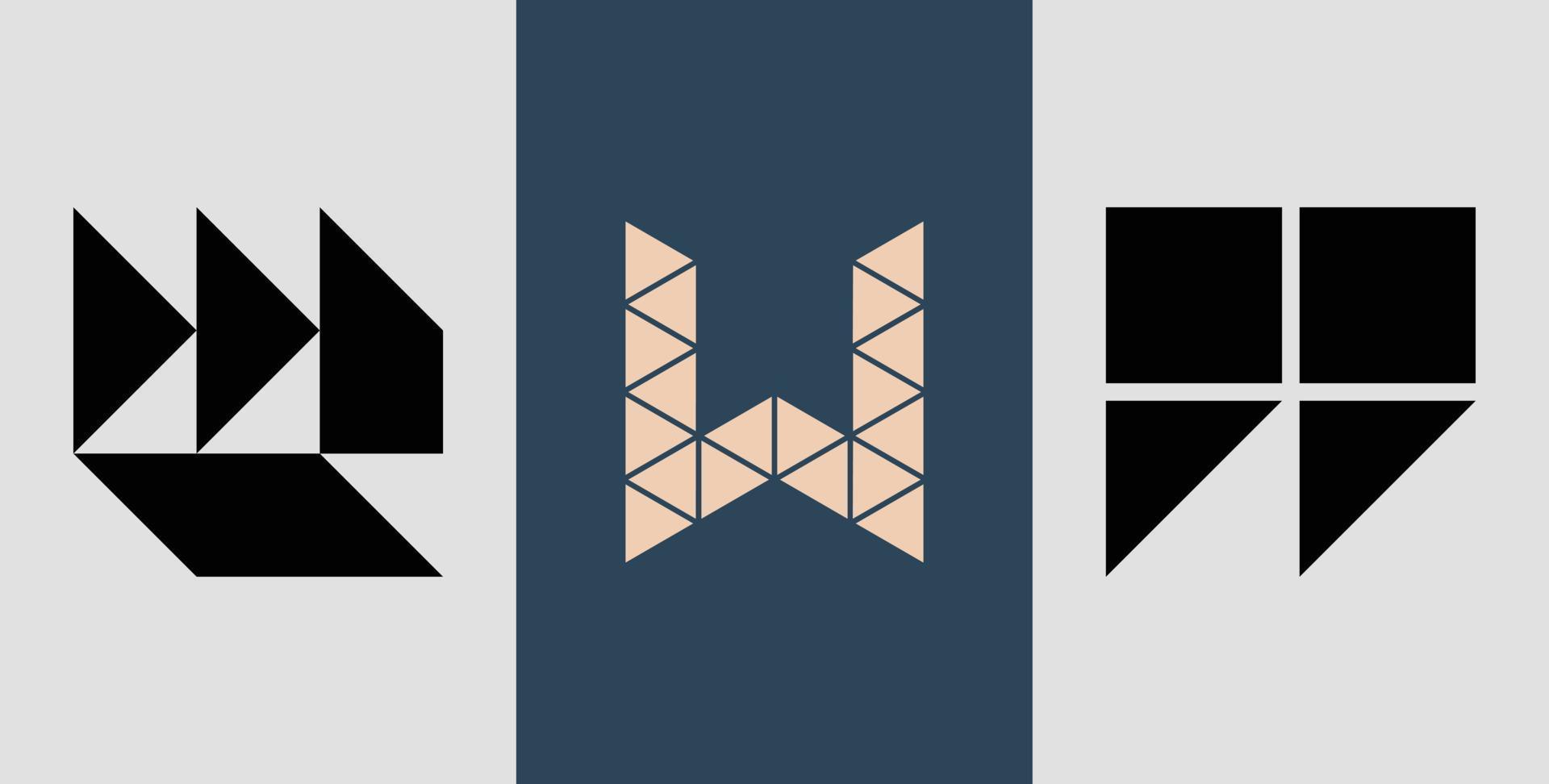pacote inicial de designs de logotipo com monograma quadrado w. vetor