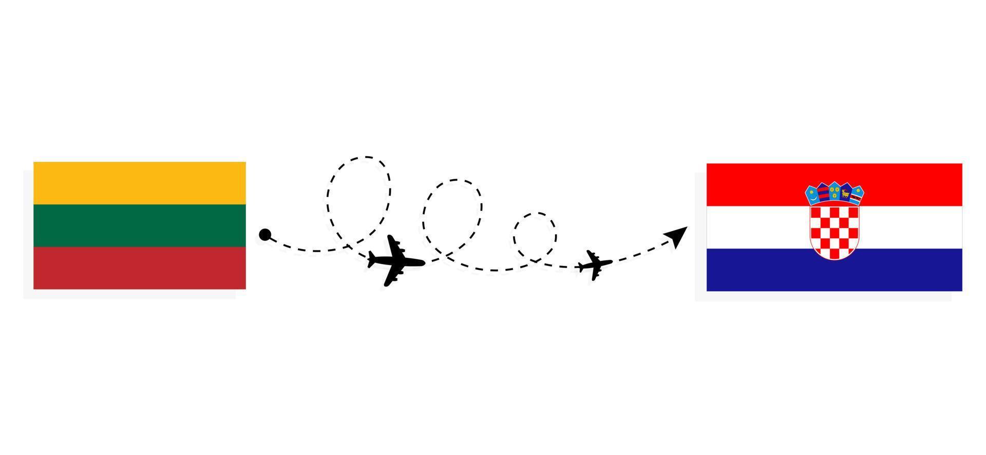 voo e viagem da Lituânia para a Croácia pelo conceito de viagens de avião de passageiros vetor