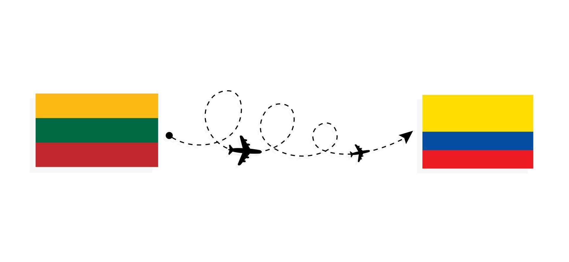 voo e viagem da lituânia para o equador pelo conceito de viagem de avião de passageiros vetor