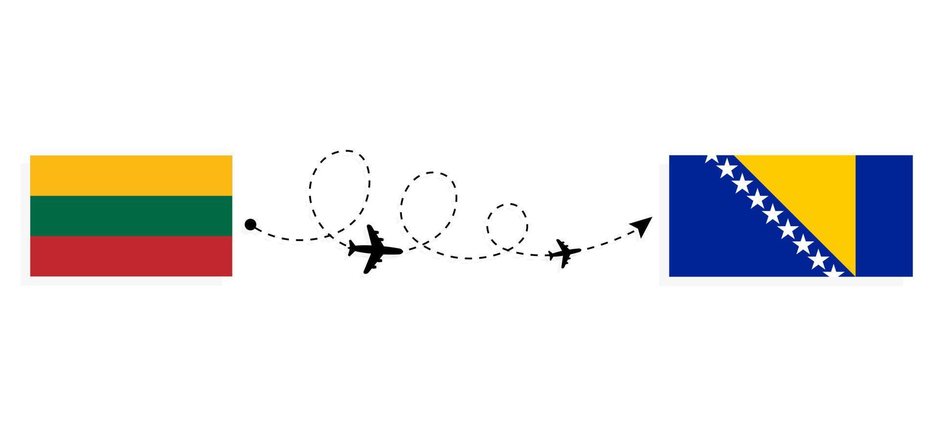 voo e viagem da Lituânia para a Bósnia e Herzegovina pelo conceito de viagem de avião de passageiros vetor