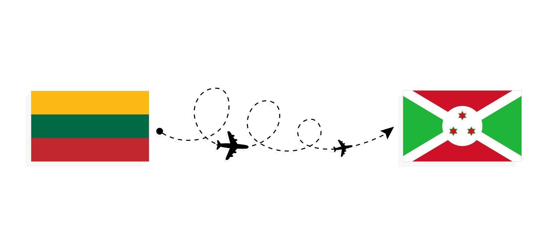 voo e viagem da Lituânia para o Burundi pelo conceito de viagem de avião de passageiros vetor