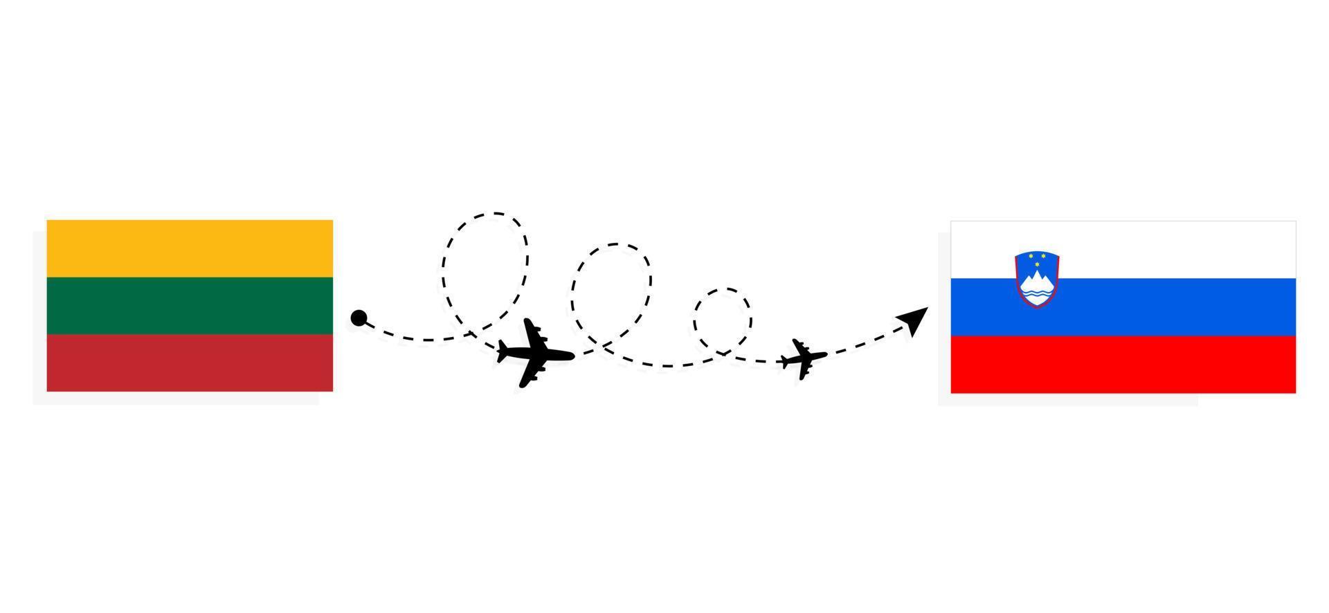 voo e viagem da Lituânia para a Eslovénia pelo conceito de viagem de avião de passageiros vetor