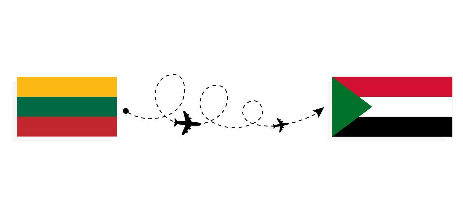 voo e viagem da Lituânia para o Sudão pelo conceito de viagens de avião de passageiros vetor