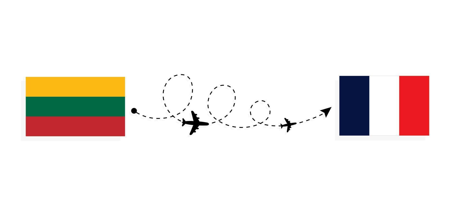 voo e viagem da Lituânia para a França pelo conceito de viagens de avião de passageiros vetor