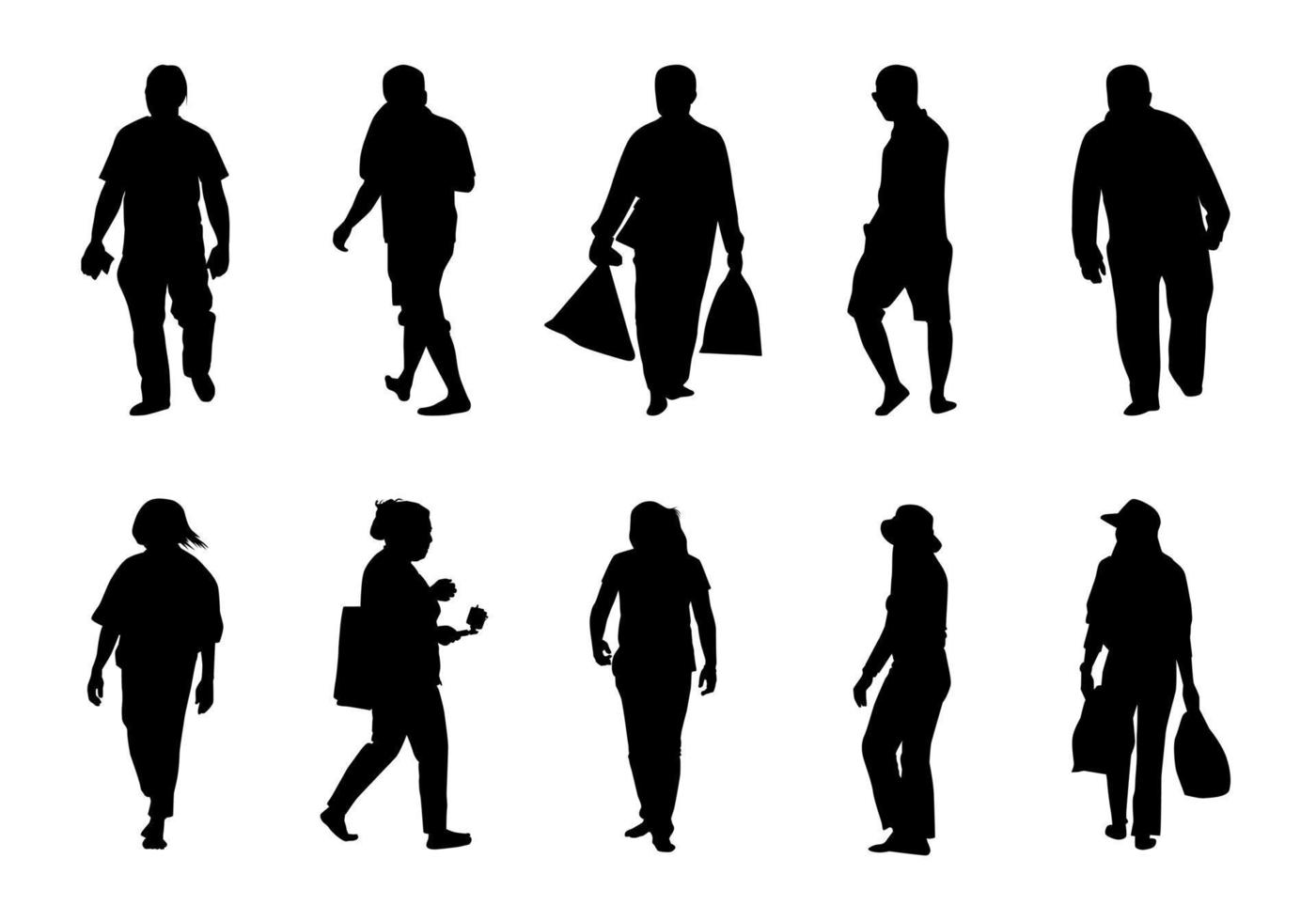 silhueta de homem e mulheres caminhando conjunto, coleção de vetores de pessoas de estilo de vida